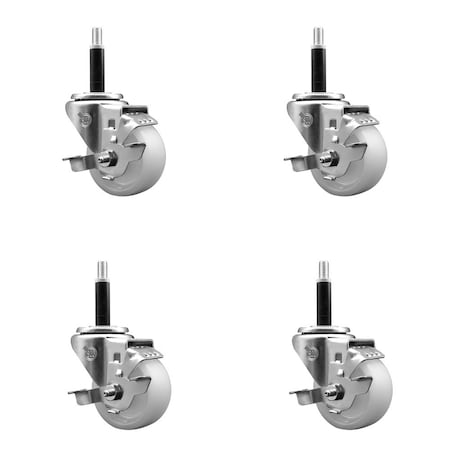 Service Caster 3'' Nylon Swivel 3/4'' Expanding Stem Caster Set with Brake, 4PK SCC-EX20S314-NYS-TLB-34-4